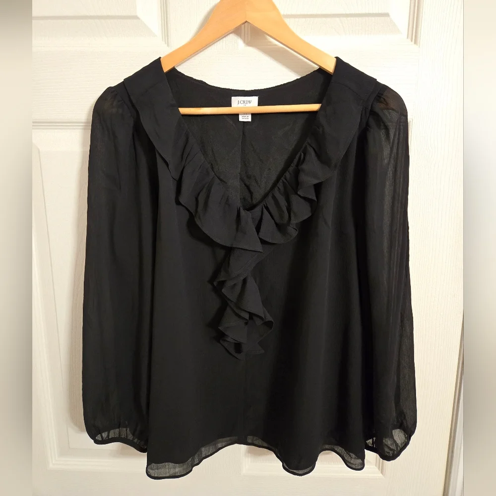 J. Crew Women's Elegant Black Ruffle Blouse Size Medium